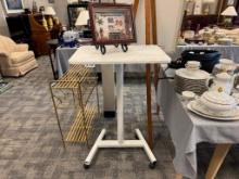 WHITE METAL AND COMPOSITE MOBILE WRITING / LAPTOP STATION WITH ADJUSTABLE HEIGHT SIT TO STAND