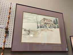 ESTEBAN JALLE LARGE ORIGINAL WATERCOLOR ON PAPER BUILDING IN GOLD HILL, NEVADA