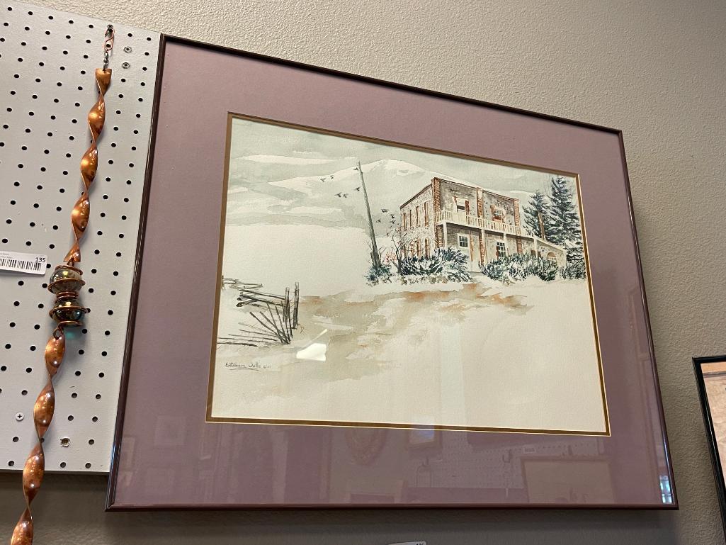 ESTEBAN JALLE LARGE ORIGINAL WATERCOLOR ON PAPER BUILDING IN GOLD HILL, NEVADA