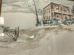 ESTEBAN JALLE LARGE ORIGINAL WATERCOLOR ON PAPER BUILDING IN GOLD HILL, NEVADA