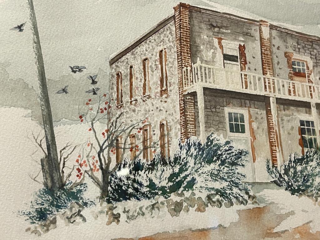 ESTEBAN JALLE LARGE ORIGINAL WATERCOLOR ON PAPER BUILDING IN GOLD HILL, NEVADA