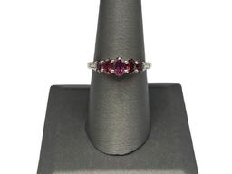 STERLING SILVER RHODOLITE GARNET RING FEATURING FIVE GRADUATED GARNETS