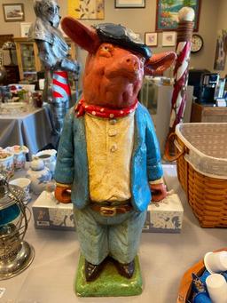 TURN OF THE CENTURY ANTIQUE BUTCHER SHOP DISPLAY PLASTER PIG, HAND PAINTED
