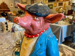 TURN OF THE CENTURY ANTIQUE BUTCHER SHOP DISPLAY PLASTER PIG, HAND PAINTED