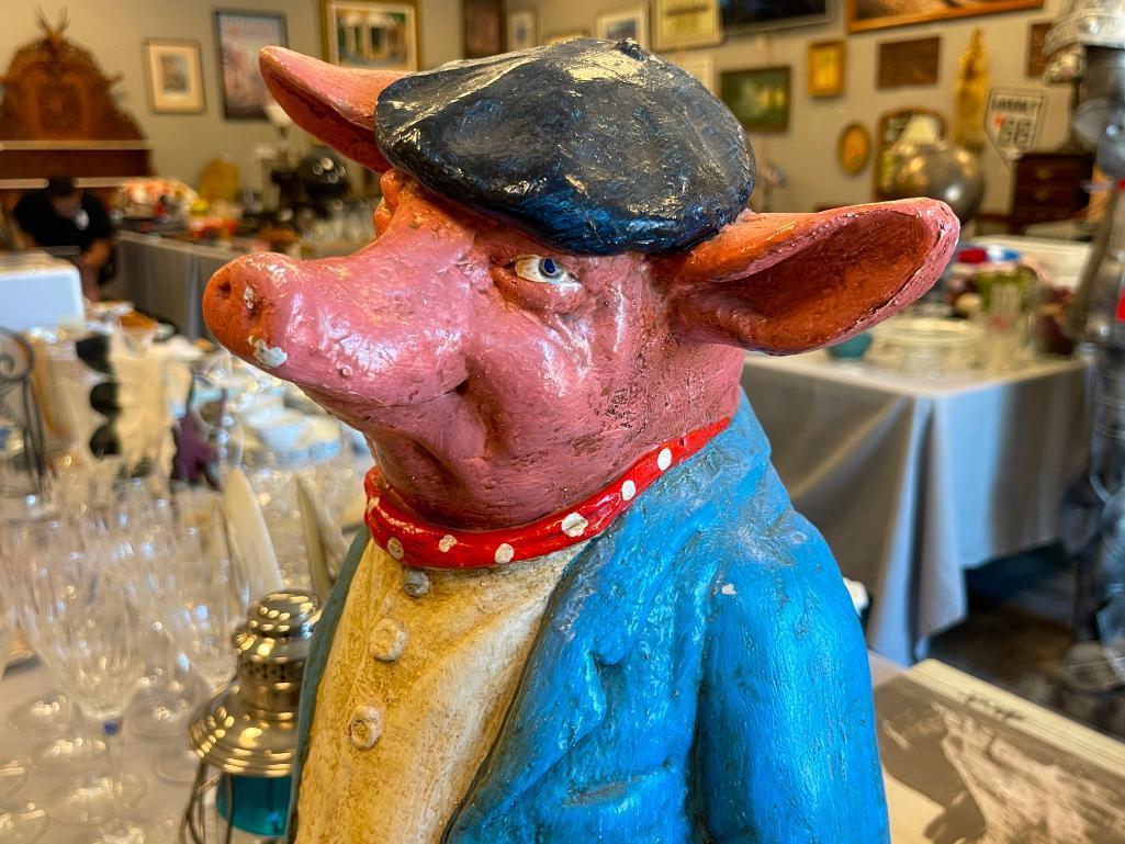 TURN OF THE CENTURY ANTIQUE BUTCHER SHOP DISPLAY PLASTER PIG, HAND PAINTED