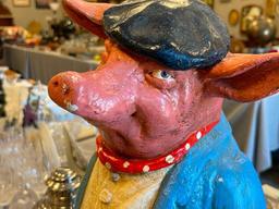 TURN OF THE CENTURY ANTIQUE BUTCHER SHOP DISPLAY PLASTER PIG, HAND PAINTED