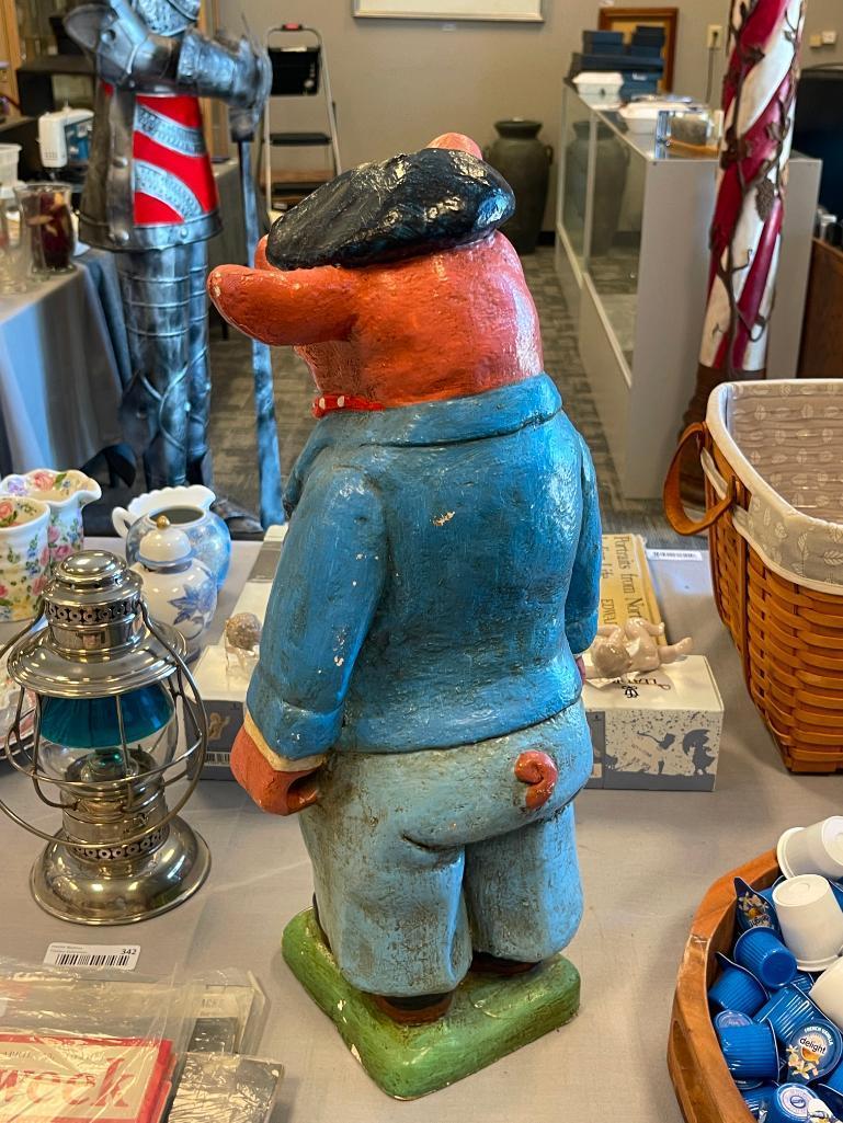 TURN OF THE CENTURY ANTIQUE BUTCHER SHOP DISPLAY PLASTER PIG, HAND PAINTED