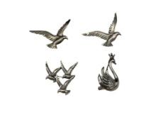 VINTAGE DESIGNER SIGNED BEAU STERLING SILVER SEAGULLS PINS AND SIGNED LANE STERLING SILVER SWAN PIN