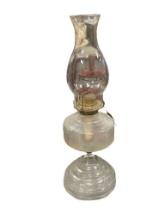 1940'S P&A RISDON CO DANBURY CO. CLEAR GLASS FOOTED OIL LAMP WITH CLEAR CHIMEY