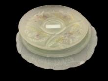 THREE ELEGANT FROSTED GLASS SERVING PATTERS WITH FOLIATE DESIGNS