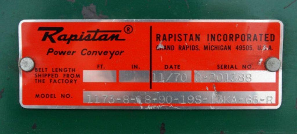 Rapistan 15" W x 96" L Belt Driven Roller Conveyor