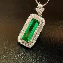 14k Gold 1.68 Ctw Vivid Green Natural Emerald & Diamond Pendant( Without Chain )