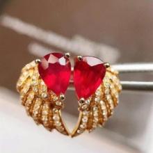 14k Gold 1.24 Ctw Natural Ruby & Diamond Earrings