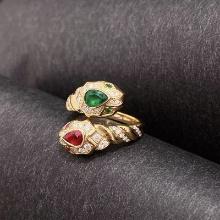 14k Gold 0.78 Ctw Natural Emerald & Ruby & Toi Et Moi Ring