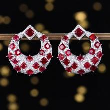 14k Gold 4.61 Ctw Natural Ruby & Diamond Earrings