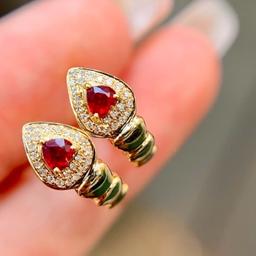 14k Gold 0.44 Ctw Natural Ruby & Diamond Earrings