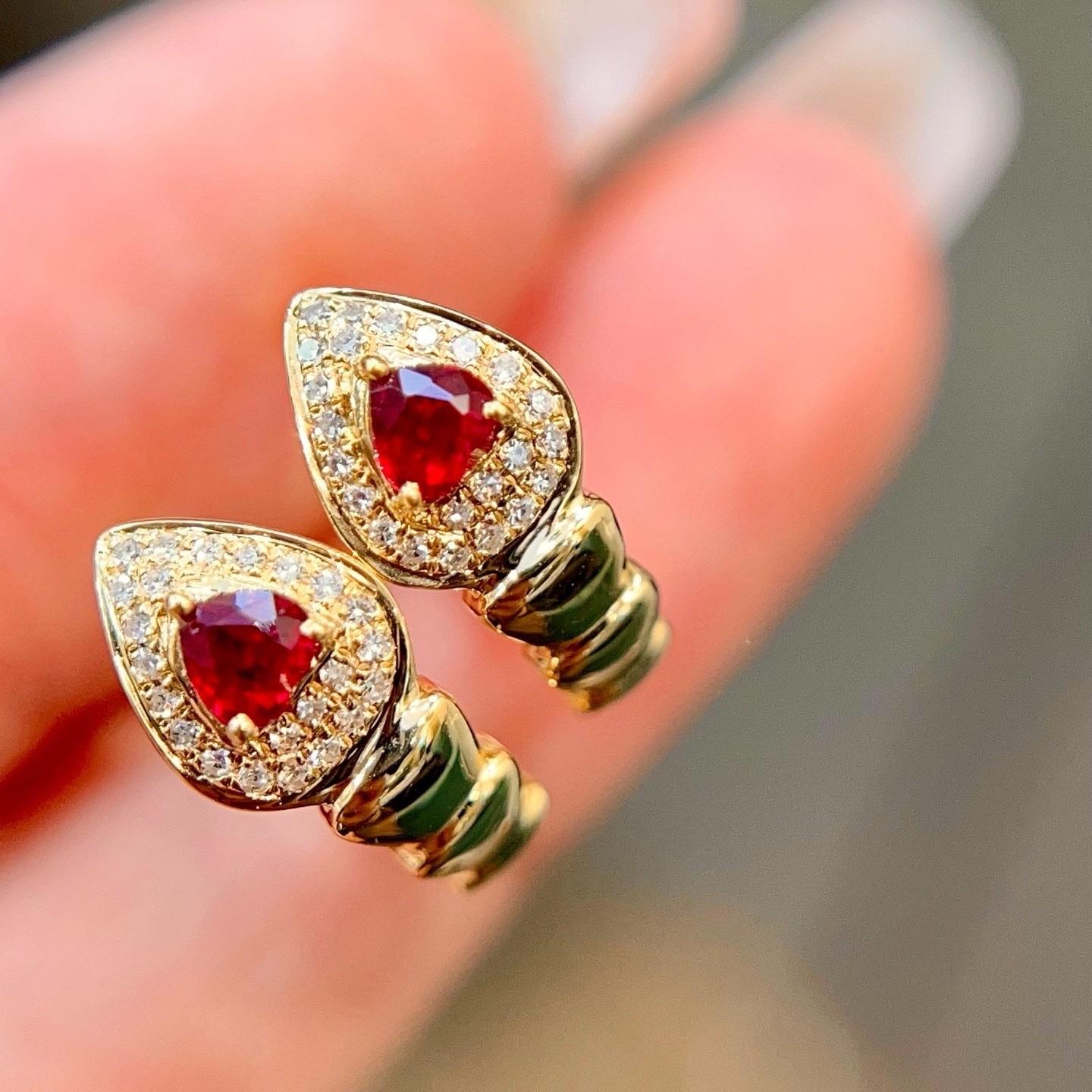 14k Gold 0.44 Ctw Natural Ruby & Diamond Earrings