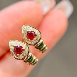 14k Gold 0.44 Ctw Natural Ruby & Diamond Earrings