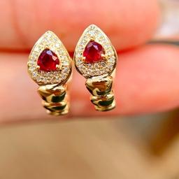 14k Gold 0.44 Ctw Natural Ruby & Diamond Earrings