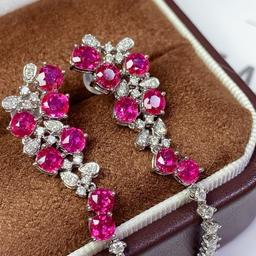 14k Gold 4.49 Ctw Natural Ruby & Diamond Earrings