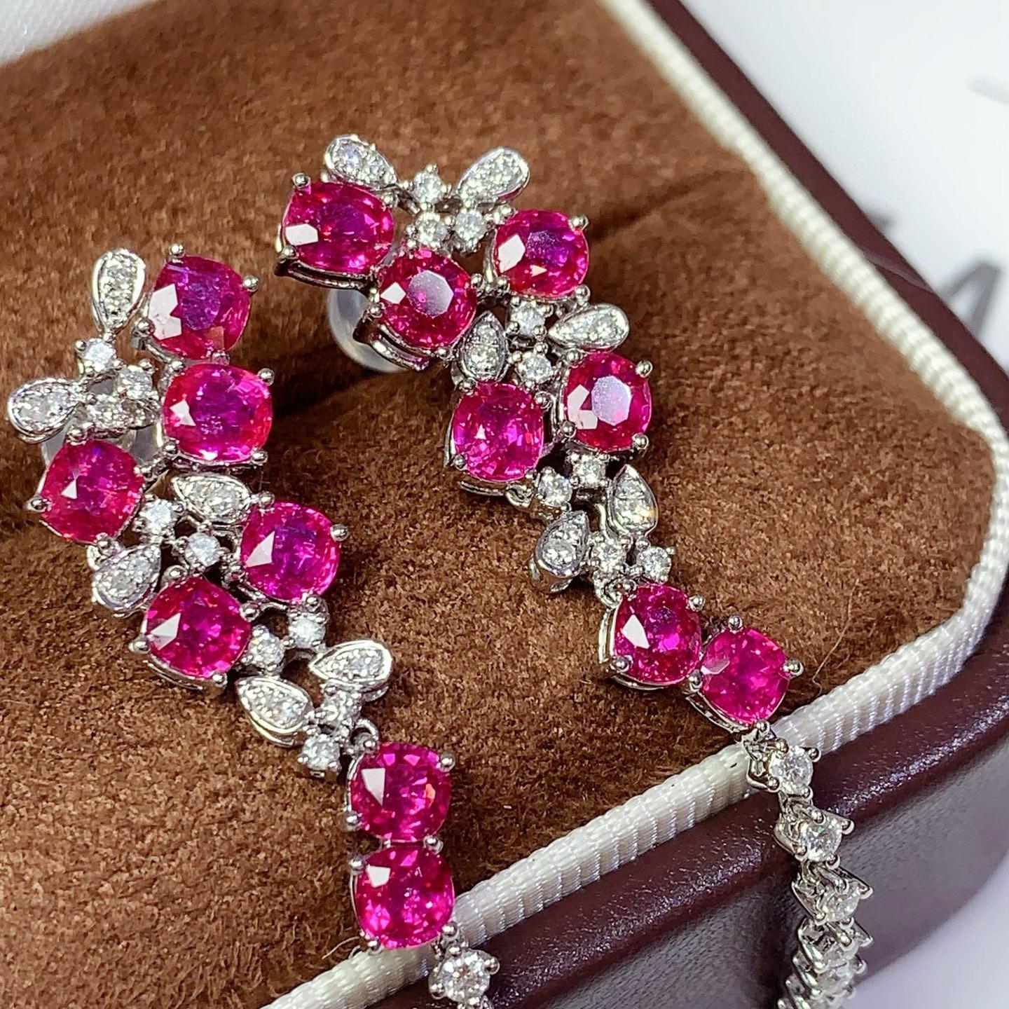 14k Gold 4.49 Ctw Natural Ruby & Diamond Earrings