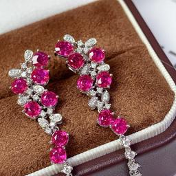 14k Gold 4.49 Ctw Natural Ruby & Diamond Earrings