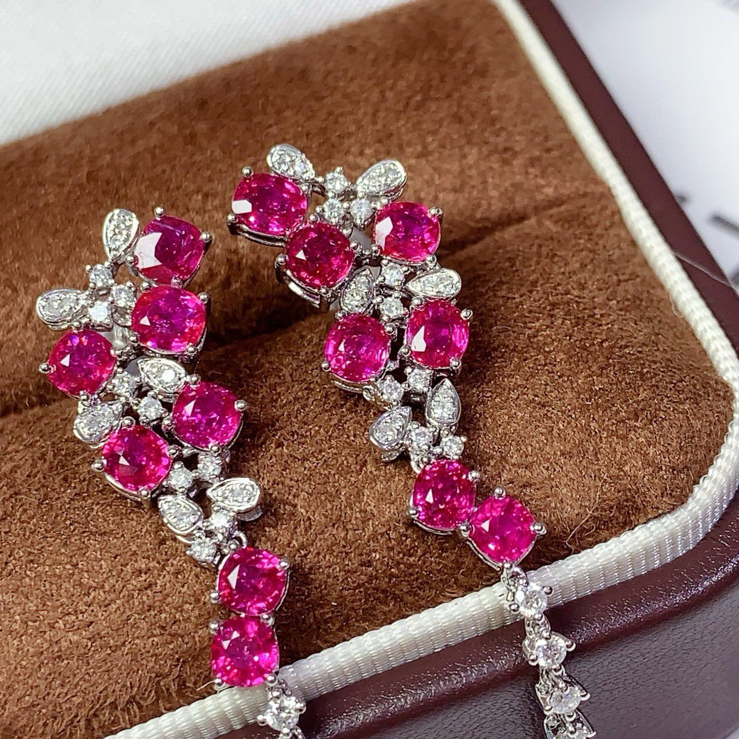 14k Gold 4.49 Ctw Natural Ruby & Diamond Earrings