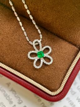 14k Gold 0.32 Ctw Vivid Green Natural Emerald & Diamond Pendant( Without Chain )