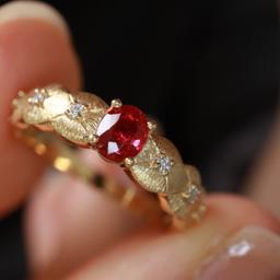 14k Gold 0.46 Ctw Natural Ruby & Diamond Ring