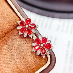 14k Gold 2 Ct Vivid Red Natural Ruby & Diamond Earrings
