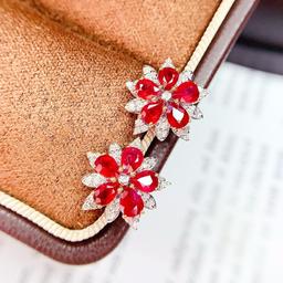 14k Gold 2 Ct Vivid Red Natural Ruby & Diamond Earrings