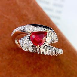 14k Gold 0.68 Ct Vivid Red Natural Ruby & Diamond Ring