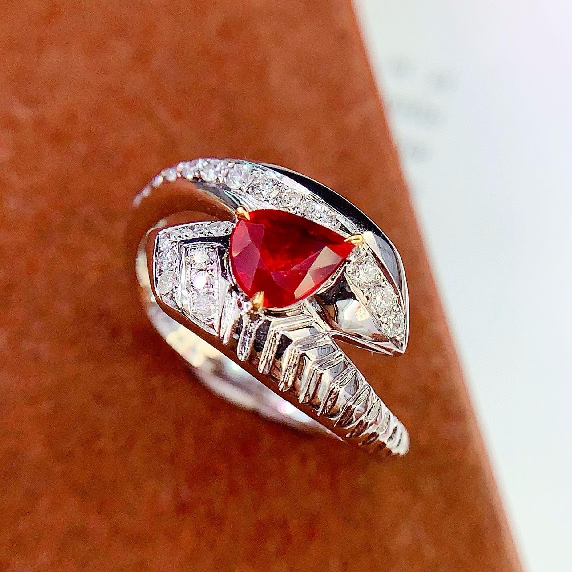 14k Gold 0.68 Ct Vivid Red Natural Ruby & Diamond Ring