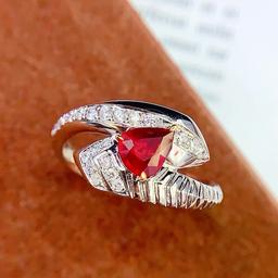 14k Gold 0.68 Ct Vivid Red Natural Ruby & Diamond Ring