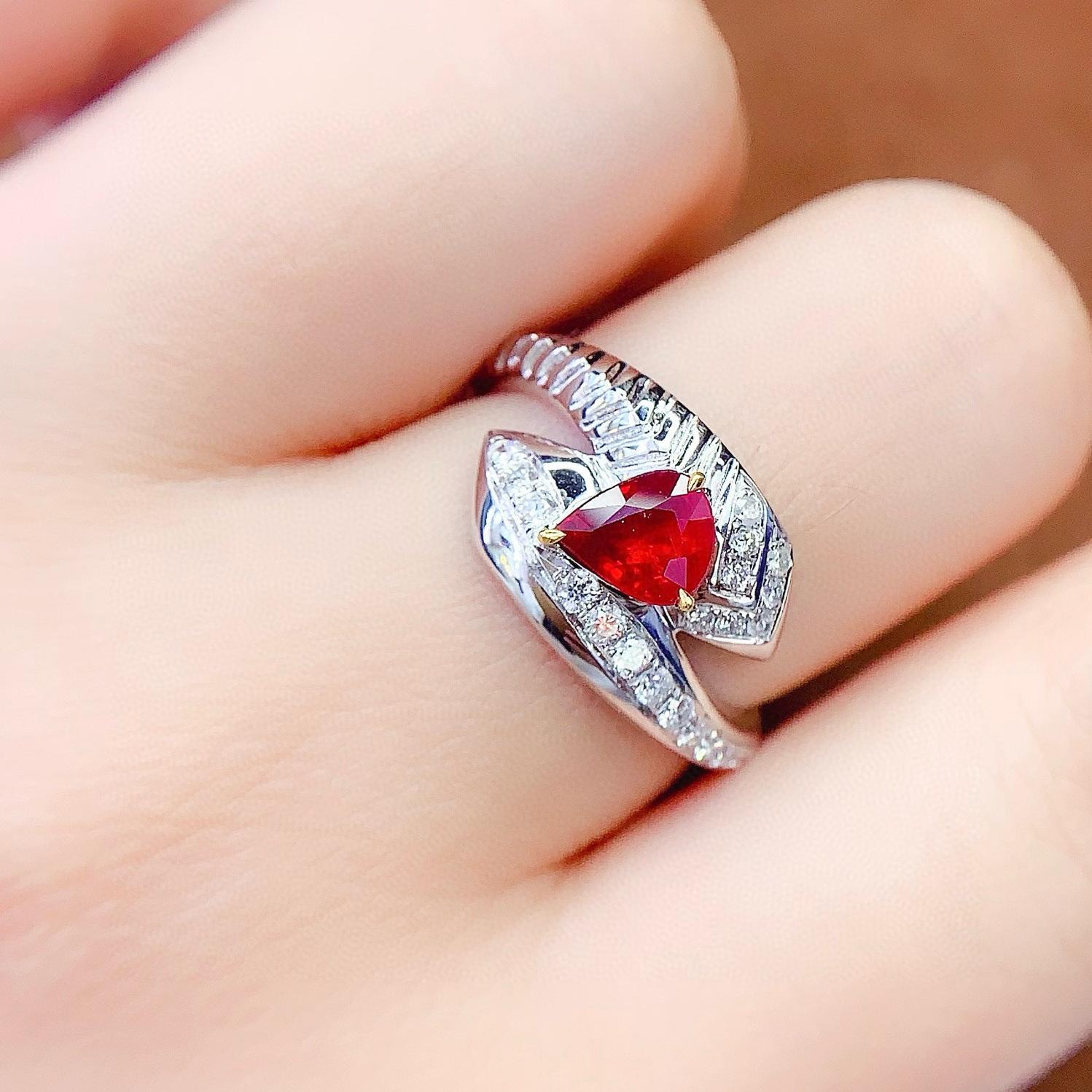 14k Gold 0.68 Ct Vivid Red Natural Ruby & Diamond Ring