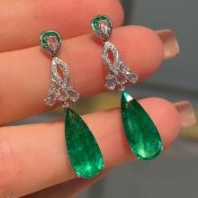 14k Gold 7.00 Ctw Vivid Green Natural Emerald & Diamond Earrings