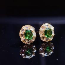 14k Gold 1.00 Ct Natural Tsavorite & Sapphire Earrings