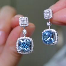 14k Gold 5.05 Ctw Natural Aquamarine & Diamond Earrings