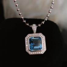 14k Gold 2.41 Ct Natural Aquamarine & Diamond Pendant( Without Chain )