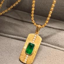 14k Gold 0.70 Ctw Vivid Green Natural Emerald & Diamond Pendant( Without Chain )