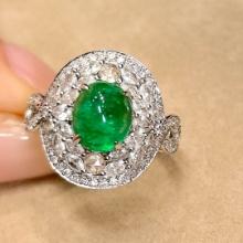 14k Gold 3.41 Ctw Vivid Green Natural Emerald & Diamond Ring