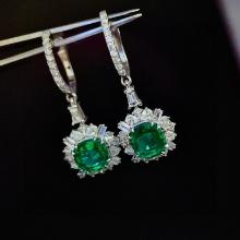 14k Gold 3.96 Ctw Vivid Green Natural Emerald & Diamond Earrings