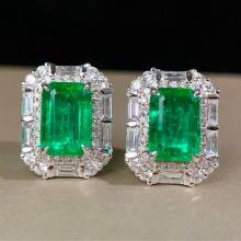 14k Gold 3.08 Ctw Vivid Green Natural Emerald & Diamond Earrings
