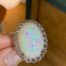 14k Gold 21.44 Ctw Natural Opal & Sapphire Ring