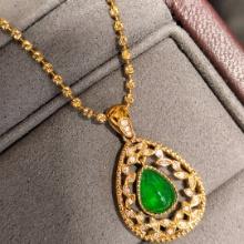 14k Gold 1.84 Ctw Vivid Green Natural Emerald & Diamond Pendant( Without Chain )