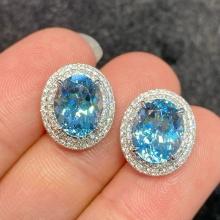 14k Gold 4.42 Ct Natural Aquamarine & Diamond Earrings