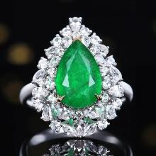 14k Gold 3.94 Ctw Vivid Green Natural Emerald & Sapphire Ring