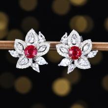 14k Gold 0.95 Ctw Natural Ruby & Diamond Earrings