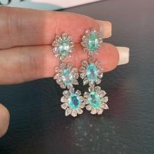 14k Gold 7.97 Ctw Natural Paraiba Tourmaline & Diamond Earrings