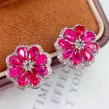 14k Gold 6 Ct Natural Ruby & Diamond Earrings